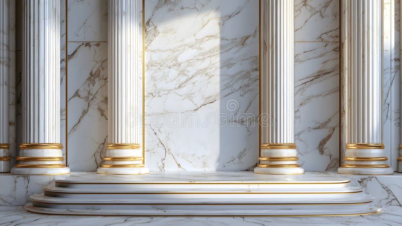 Eleganckie kolumny architektoniczne luksusowe wnętrze 3d renderuje otoczenie marmuru widok inspiracji projektowania ilustracji