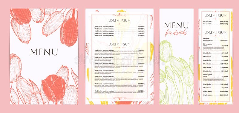 Eleganckie projekty menu różowych potraw i napojów. royalty ilustracja