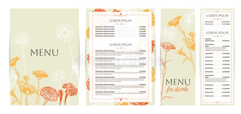 Eleganckie projekty menu żywności i napojów. ilustracji
