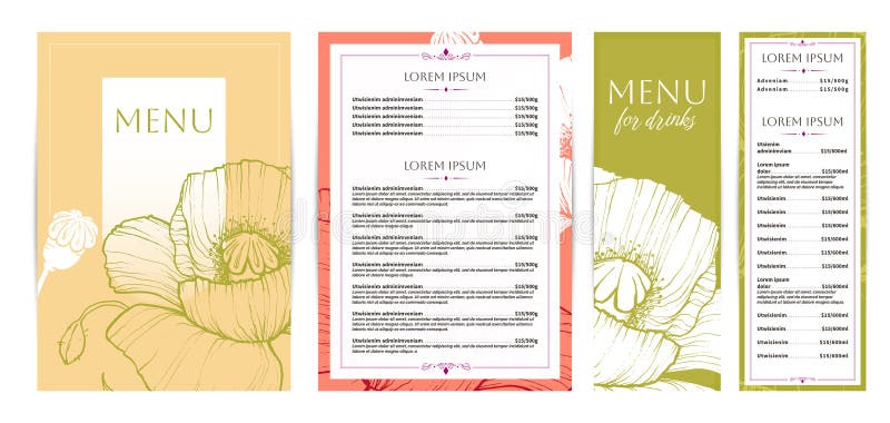 Eleganckie projekty menu żywności i napojów. royalty ilustracja