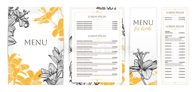 Eleganckie projekty menu żywności i napojów. ilustracji