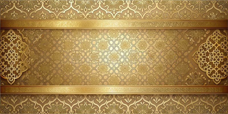 Eleganckie złote ozdobne tło z skomplikowanymi wzorami kwiatowymi i geometrycznymi idealnymi do luksusowych wzorów i dekoracji royalty ilustracja