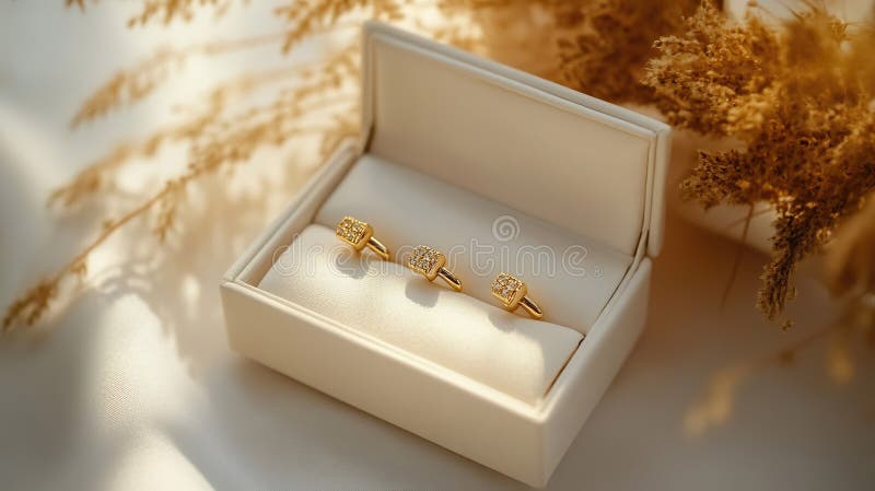 Eleganckie złote spinki z diamentami w luksusowym pudełku zdjęcie stock