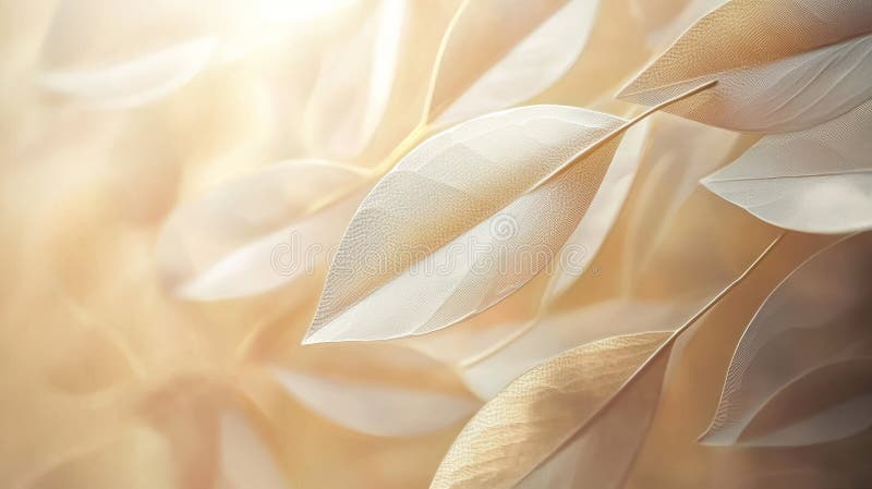 Elegant abstract beige background with overlapping leaf shadow layers, soft gradients, and a sunlit atmosphere stock photo