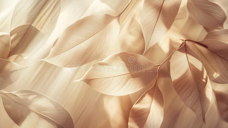 Elegant abstract beige background with overlapping leaf shadow layers, soft gradients, and a sunlit atmosphere. Generative AI generated