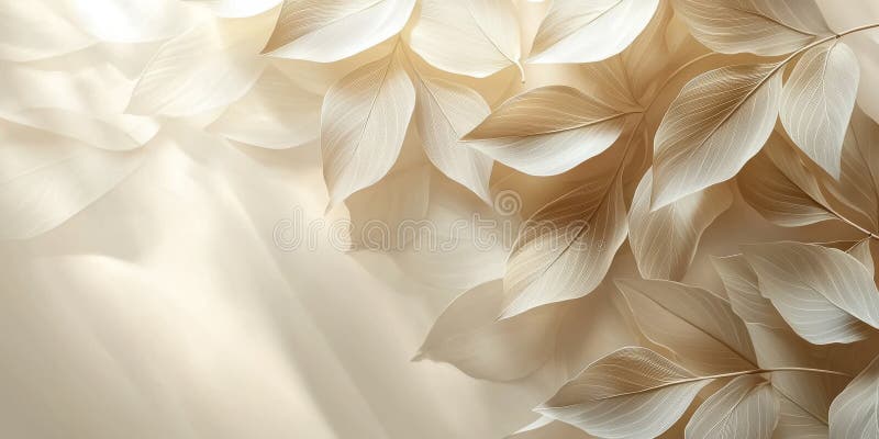 Elegant abstract beige background with overlapping leaf shadow layers, soft gradients, and a sunlit atmosphere stock photo