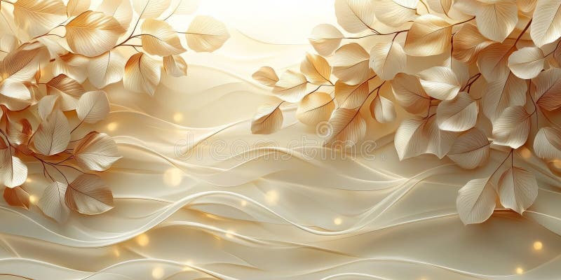 Elegant abstract beige background with overlapping leaf shadow layers, soft gradients, and a sunlit atmosphere stock photography