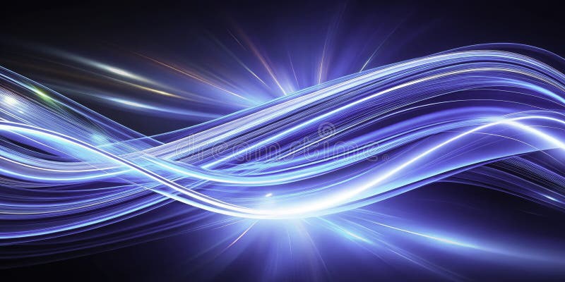 Elegant Abstract Blue and White Light Streaks Background HighQuality Stock Image for Product Photography Website. Den här fängslande abstrakta bilden visar ett dynamiskt samspel mellan eleganta ljusstrålar och en sofistikerad mörkblå bakgrund. Den jämna, rena texturen och det fängslande mönstret skapar en visuellt fantastisk scen som är perfekt för visning av ett stort antal produkter. Den skarpa fokuseringen på ljusströmmarna säkerställer detaljskärpa och tydlighet medan studioljuset på ett vackert sätt belyser