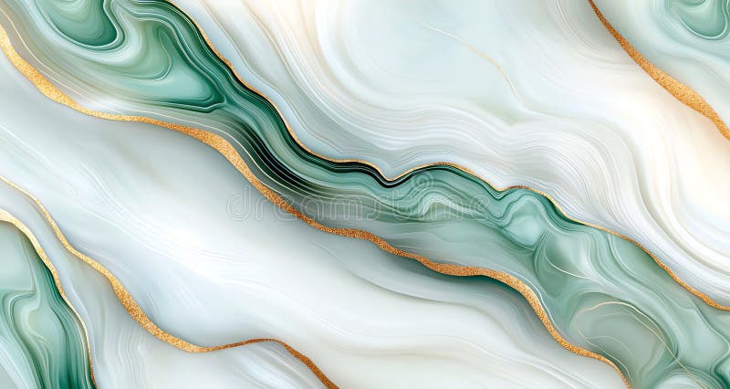 Elegant abstract marble texture with green and gold accents showcasing fluid lines and smooth gradients Perfect for backgrounds stock images