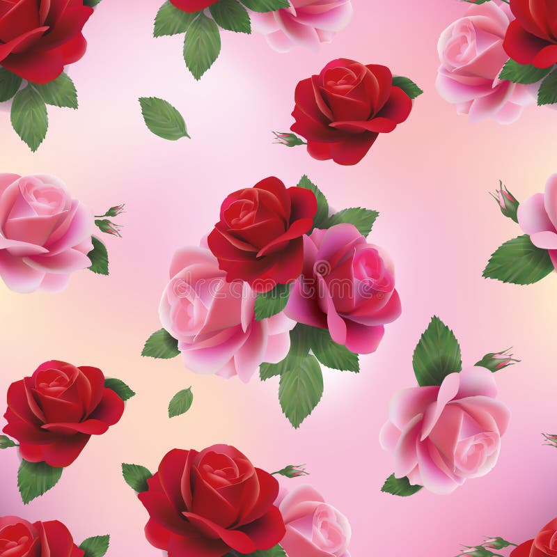 Elegant abstract seamless floral pattern with red and pink roses