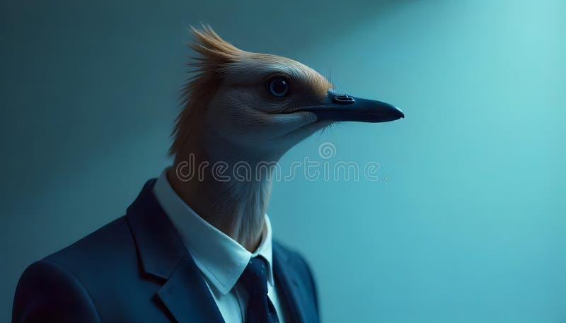 Elegant Anthropomorphic Bird in Business Suit with Warm Lighting royalty free illustration