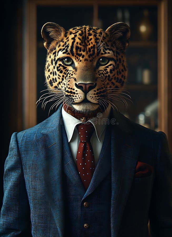 Elegant anthropomorphic leopard in tailored suit. royalty free illustration