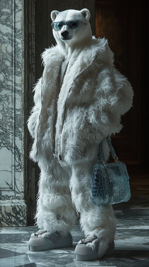 Elegant anthropomorphic polar bear in luxurious winter fashion royalty free illustration