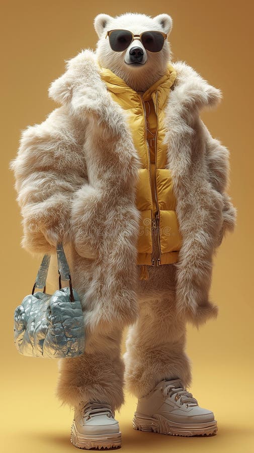 Elegant anthropomorphic polar bear in luxurious winter fashion royalty free illustration