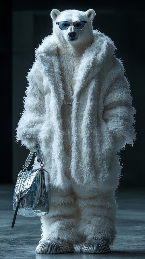 Elegant anthropomorphic polar bear in luxurious winter fashion royalty free illustration
