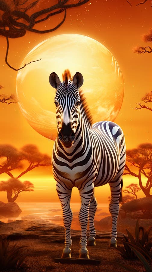 Elegant anthropomorphic zebra, presented against the background of golden sunset royalty free illustration
