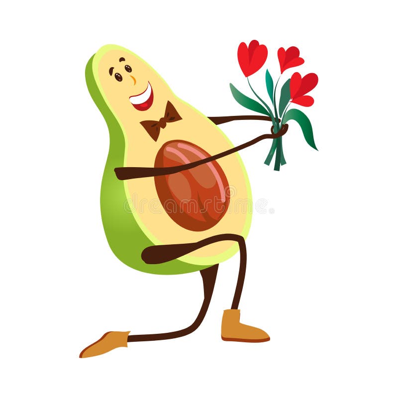 Elegant avocado character give a bouquet of flower royalty free illustration Elegant avocado character give a bouquet of flower royalty free illustration