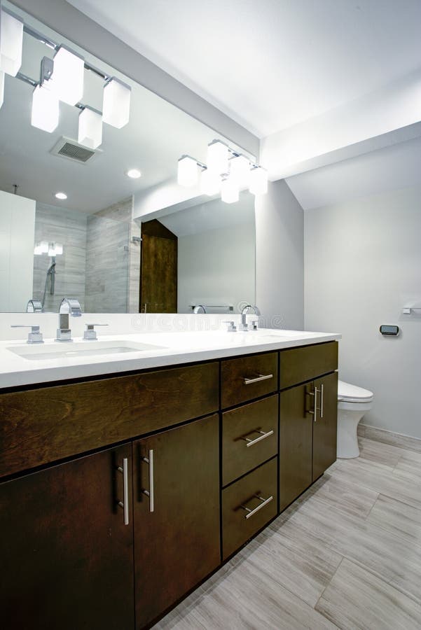 Elegant bathroom with espresso double vanity stock images Elegant bathroom with espresso double vanity stock images