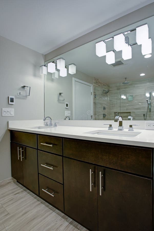 Elegant Bathroom With Espresso Double Vanity Stock Image Image