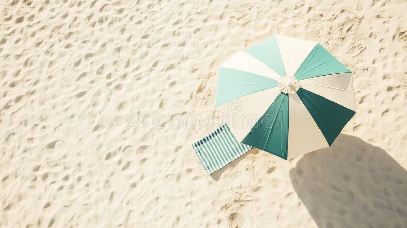Elegant Beach Arrangements con Pale Green Umbrella e un asciugamano coordinato su Sabbia testurizzata creata con utensili generici illustrazione vettoriale