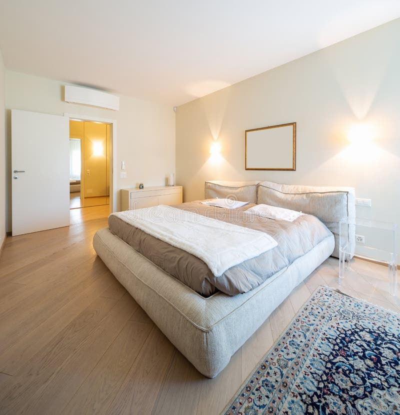 Elegant Bedroom in Modern Villa Stock Image Image of parquet, lamp
