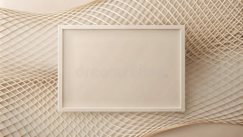 Elegant beige square frame on abstract wavy lattice background. Generative AI vector illustration
