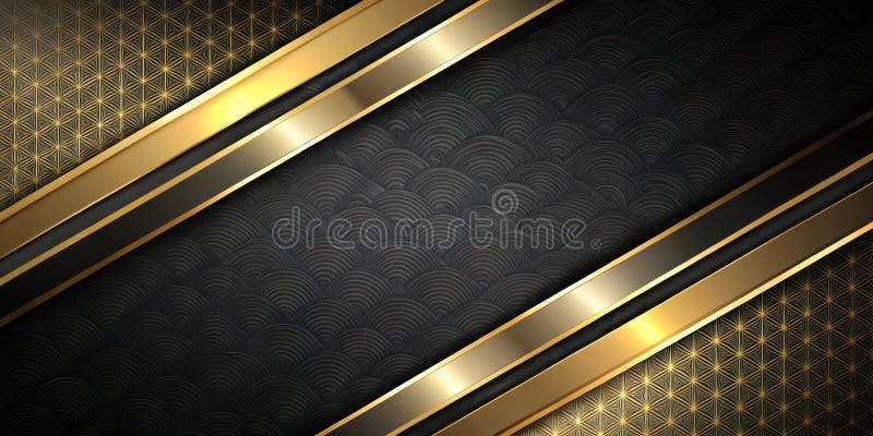 Elegant black and gold abstract design with geometric patterns and metallic accents. Generative AI stock illustration