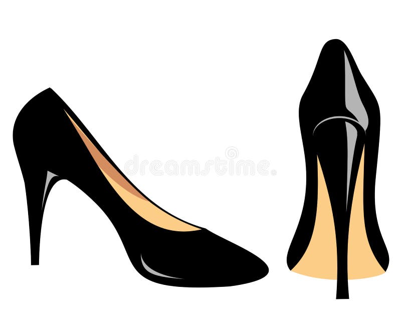 Premium Vector | Vector lineart illustration of black high heel patent  leather shoe isolated on white background
