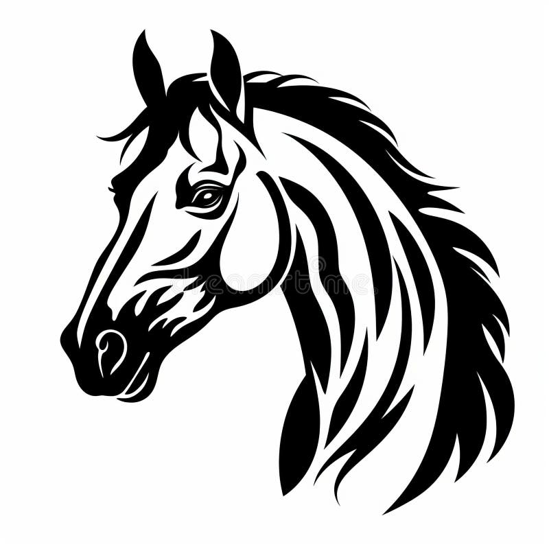 Elegant Black And White Horse Head Outline Svg Cutout Shape Stock elegant-black-and-white-horse-head-outline-svg-cutout-shape-stock