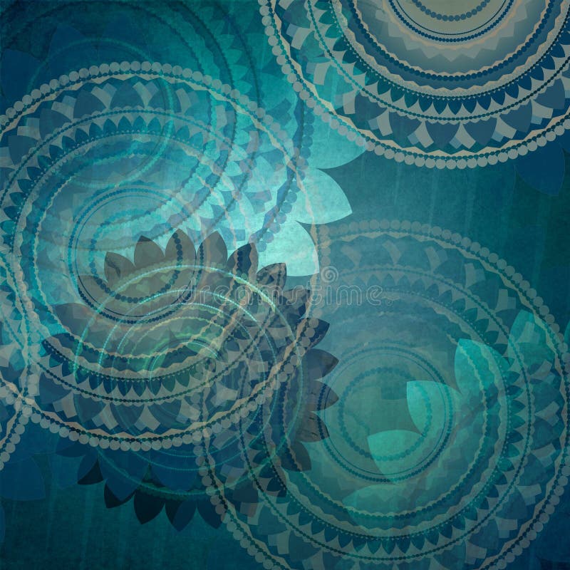 Elegant blue background design with fancy seal flower shapes in abstract random pattern royalty free stock photos