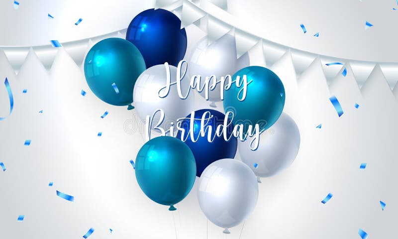 Blue Ballon and Colorful Ribbon Happy Birthday Celebration Card Banner ...