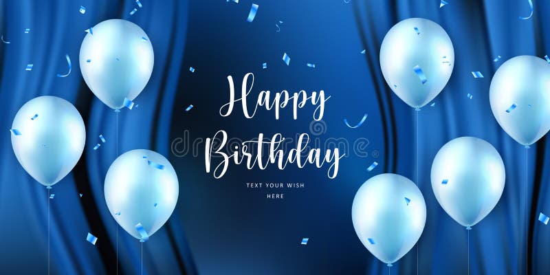 Elegant Blue Ballon and Silk Curtain Background Happy Birthday Celebration  Card Banner Template Stock Vector - Illustration of blue, template:  224338809