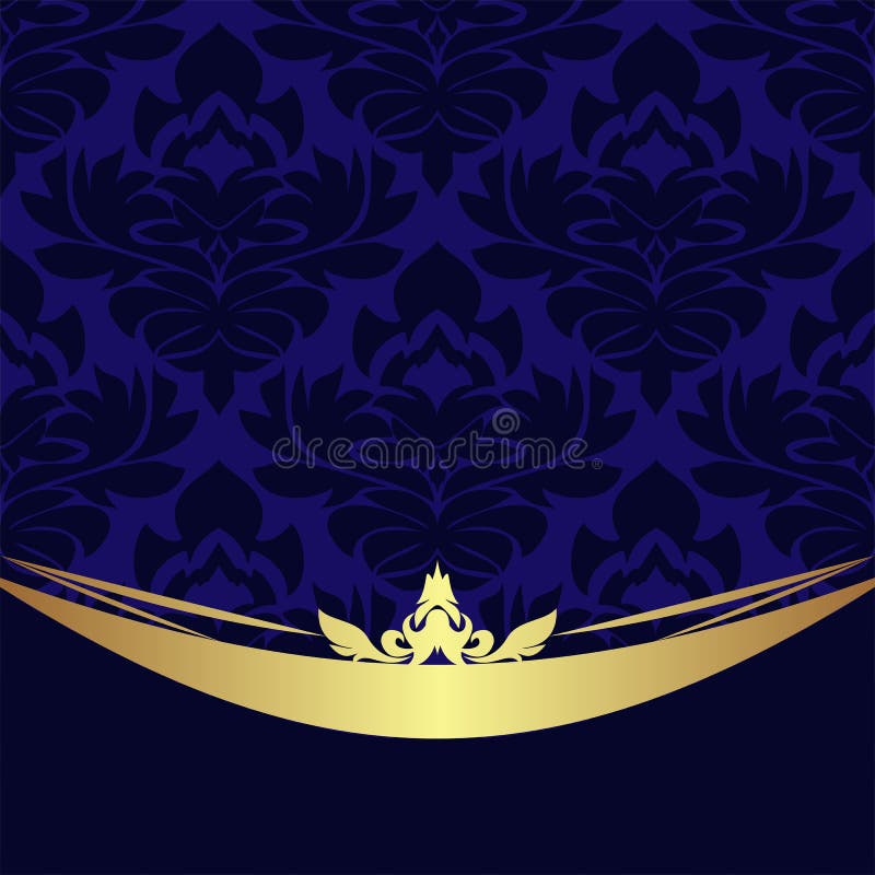 Elegant Blue Background with Floral Golden Borders. Stock Vector
