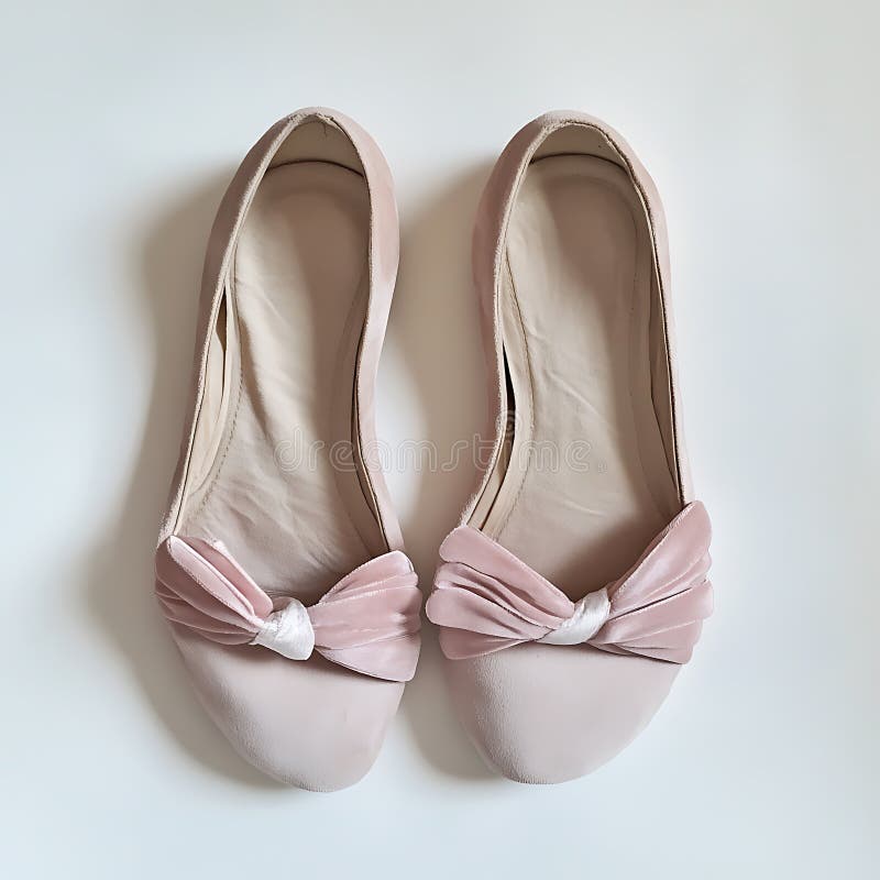Elegant blush pink ballet flats with velvet bow accents, perfect for adding a touch of charm to any outfit stock illustration