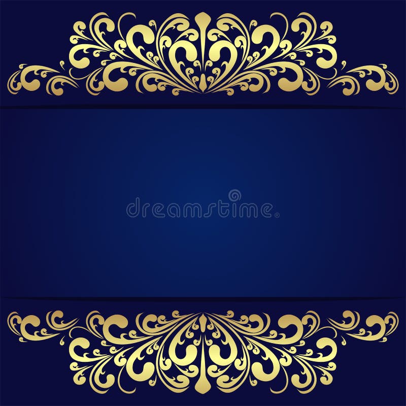 Elegant blå bakgrund med blom- guld- gränser royaltyfri illustrationer