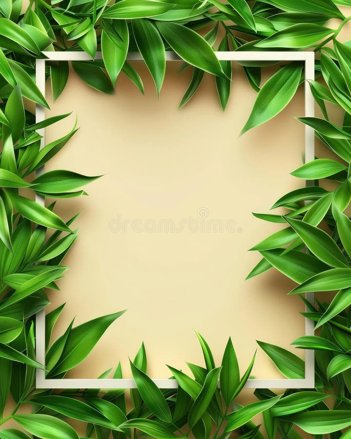 Elegant botanisk ramdesign med lush green blads on beige bakgrund för naturinspirerade projekt inbjudningar och vektor illustrationer