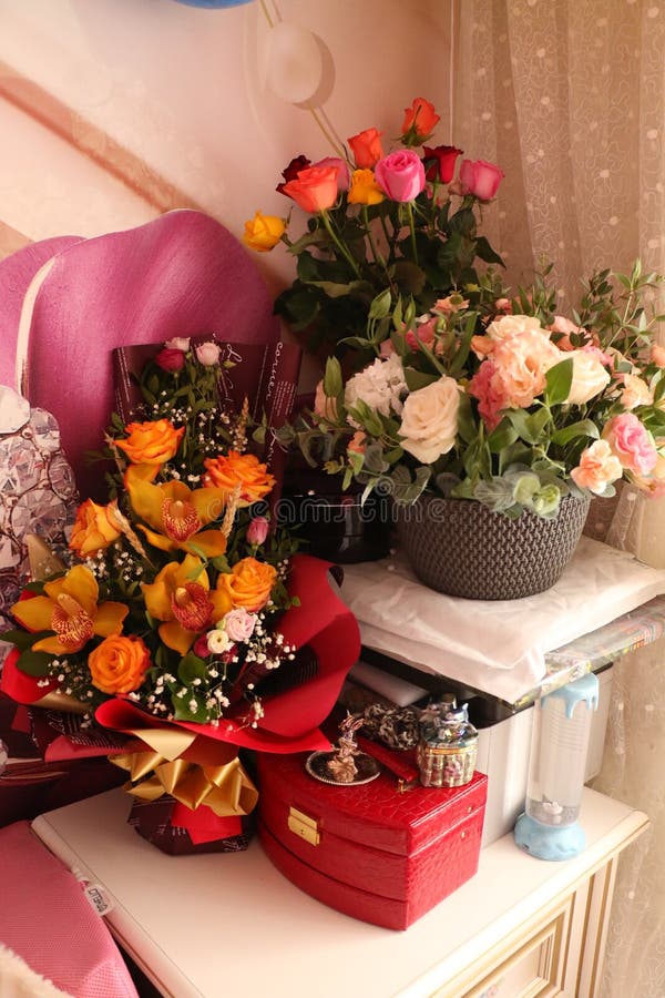 Flower Bouquets Bringing Joy and a Smile. Stock Photo Image of