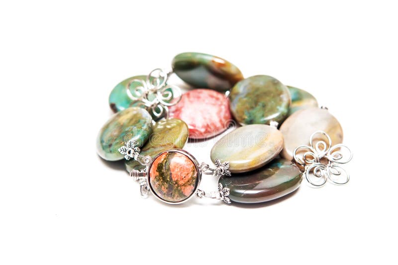 Elegant bracelet made from agate rock with silver royalty free stock photo