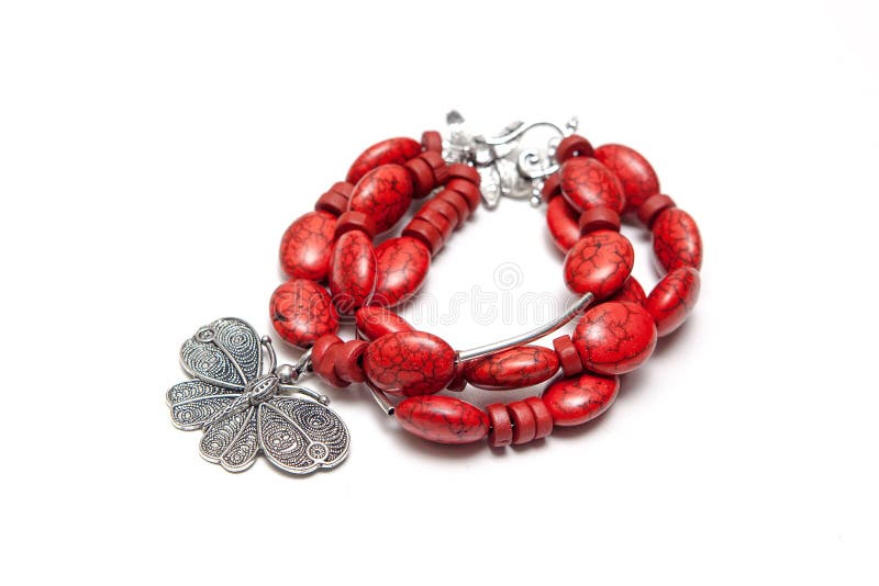 Elegant bracelet made from wood with silver stock images