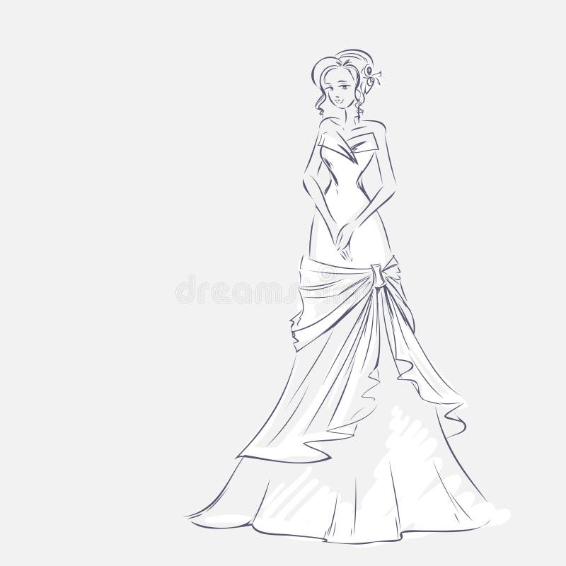 Elegant Bride at Wedding Dress Stock Vector - Illustration of line ...