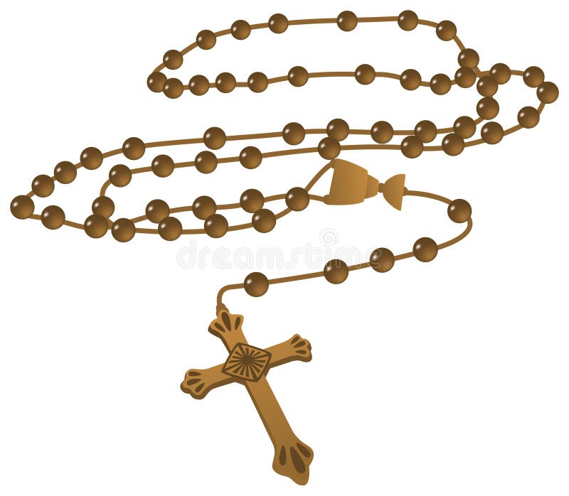 Elegant Brown Catholic Rosary Vector. 