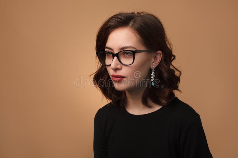 Elegant Brunette Posing in Glasses Stock Image - Image of eyeglasses ...