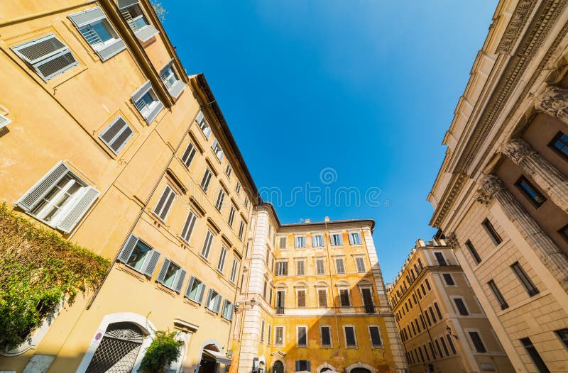 Elegant buildings in Piazza di Pietra in Rome, Italy