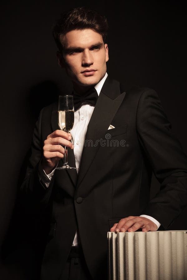 Elegant Business Man Holding a Glass on Champagne Stock Image - Image ...