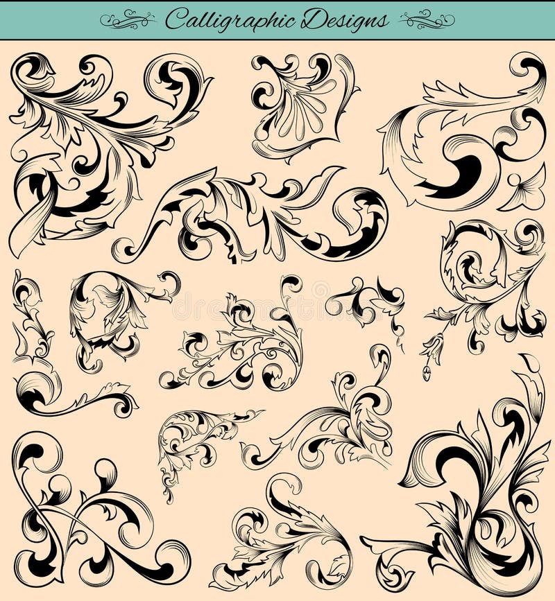 Elegant calligraphy design elements for designing royalty free illustration