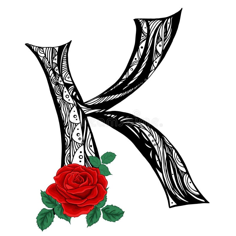 Floral Uppercase White Letter K Monogram On Black Background Stock ...