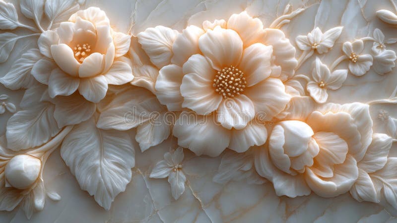 Elegant Carved Flowers On Marble Background stock illustration
