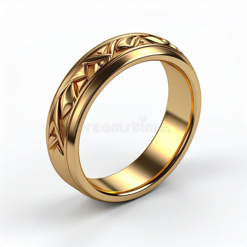 Elegant Carved Gold Ring Isolated on White Background in Studio Lighting stock illustration