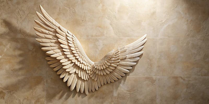 Elegant carved wing wall decor a beige textured background. Generative AI stock illustration
