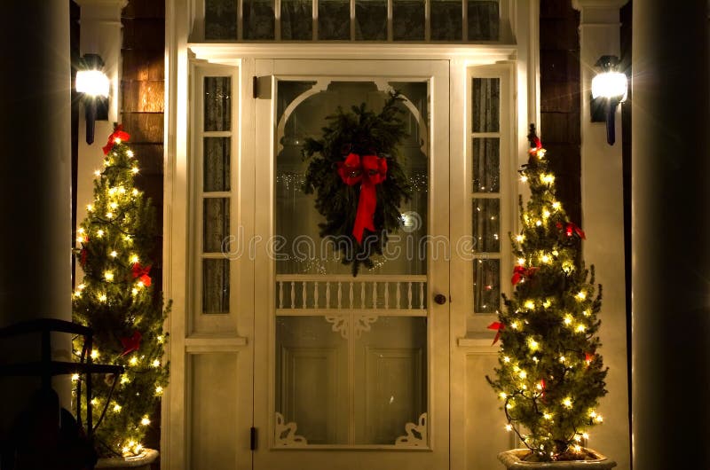Elegant Christmas Doorway at Night